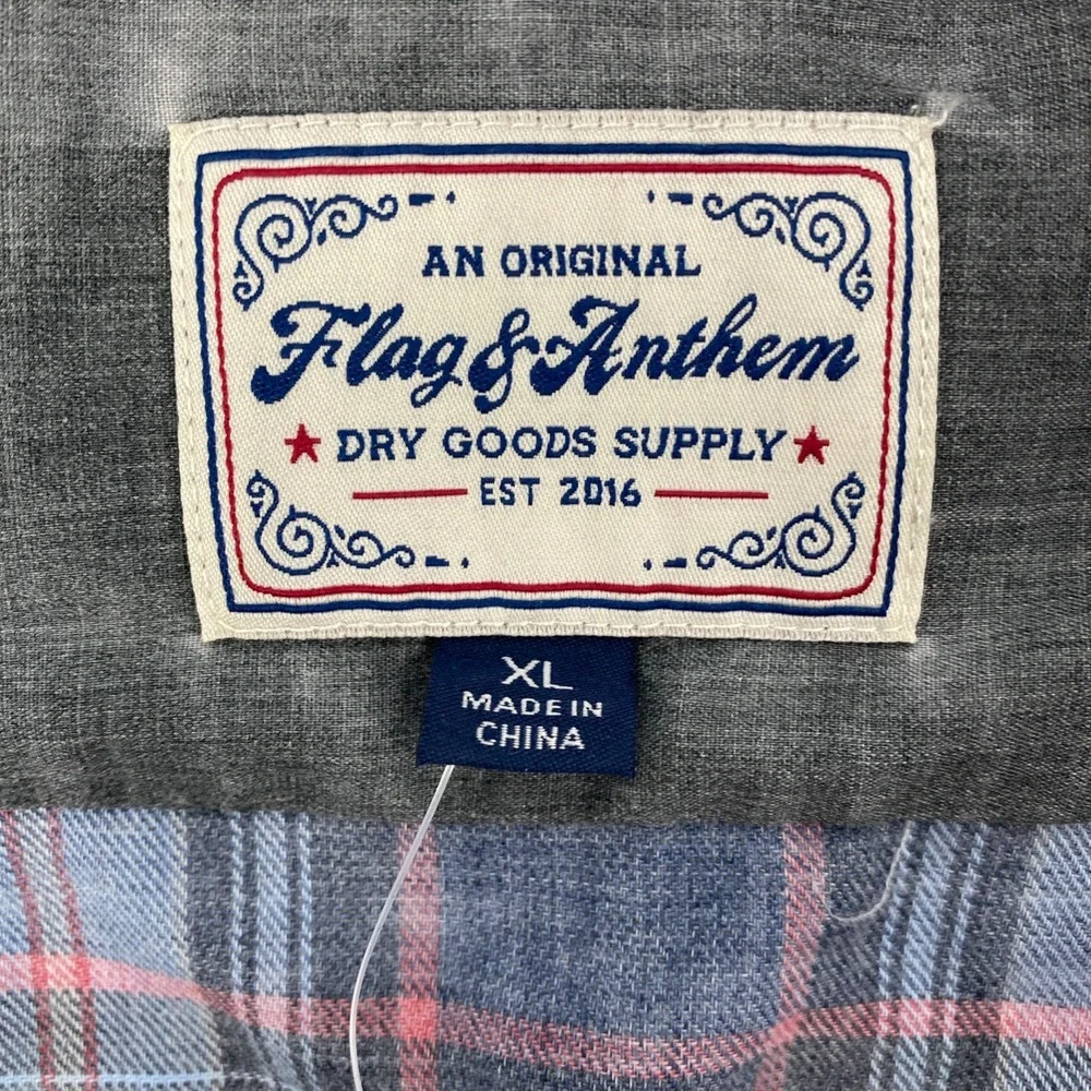 NEW Flag Anthem Plaid Flannel Shirt Mens Extra Large Blue Red Fall Americana